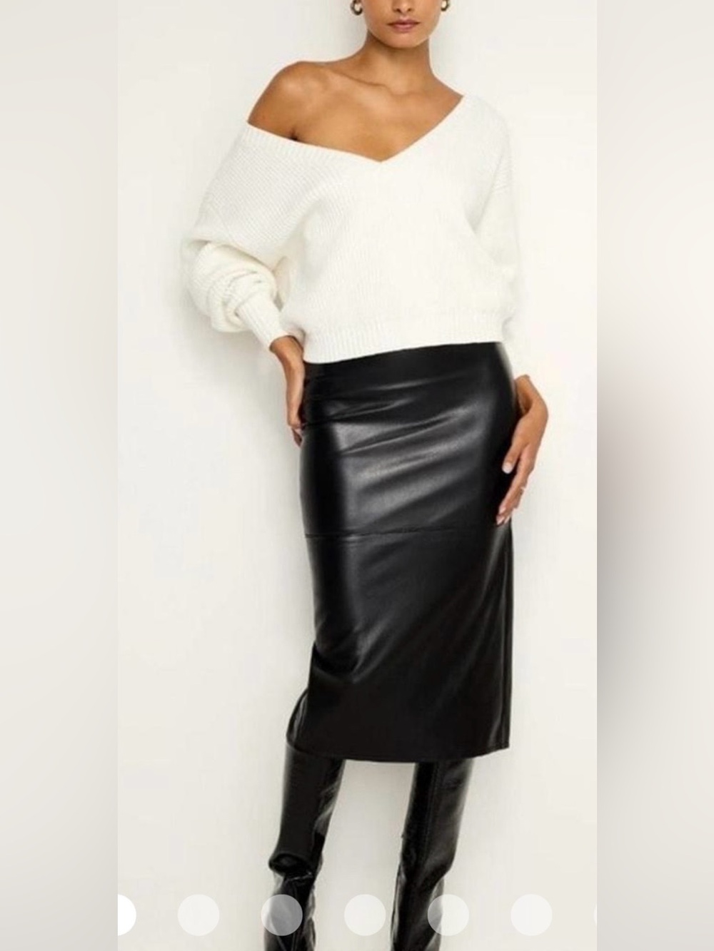 Good American Black Faux Leather Midi Pencil Skirt